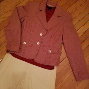 HARVE BERNARD PETITE RED SEERSUCKER JACKET